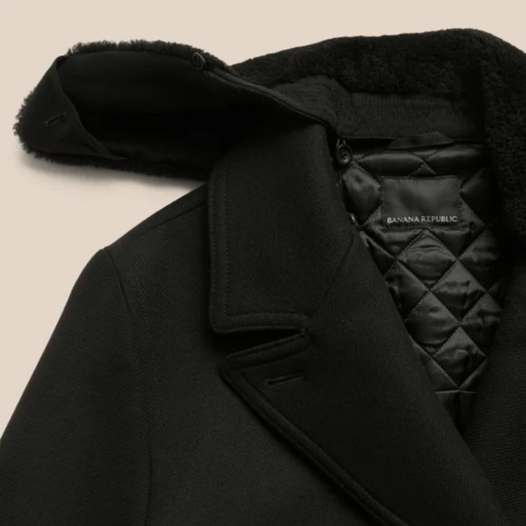 Banana Republic Men’s Italian Melton Peacoat with Shearling Collar | Black | S - Picture 2 of 9